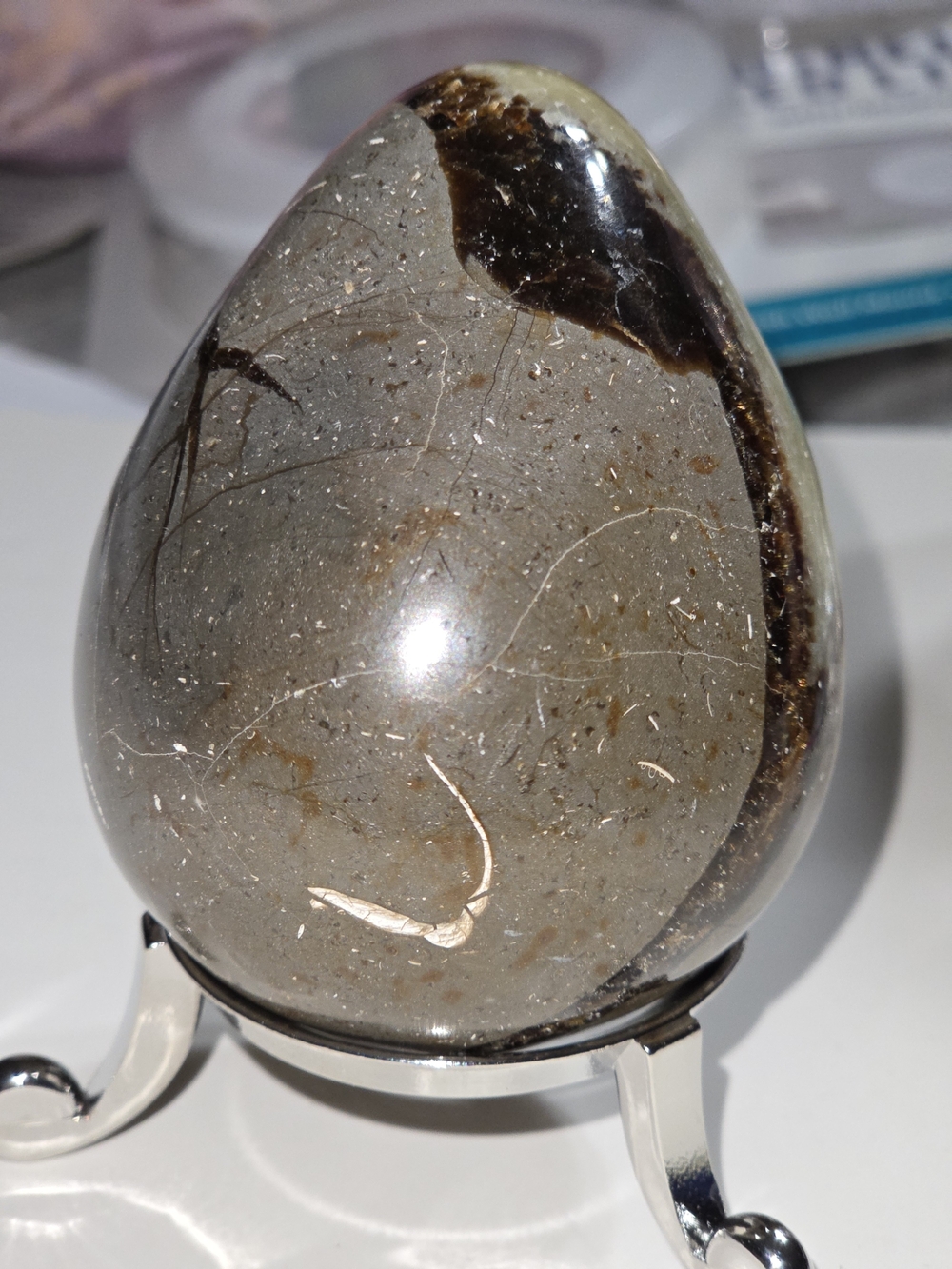 Polished Septarian Calcite "Dragon Stone" Egg - Picture 5 of 14